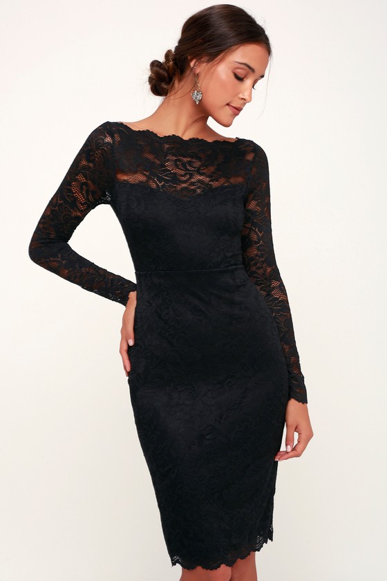 Margalo Black Lace Long Sleeve Bodycon Dress