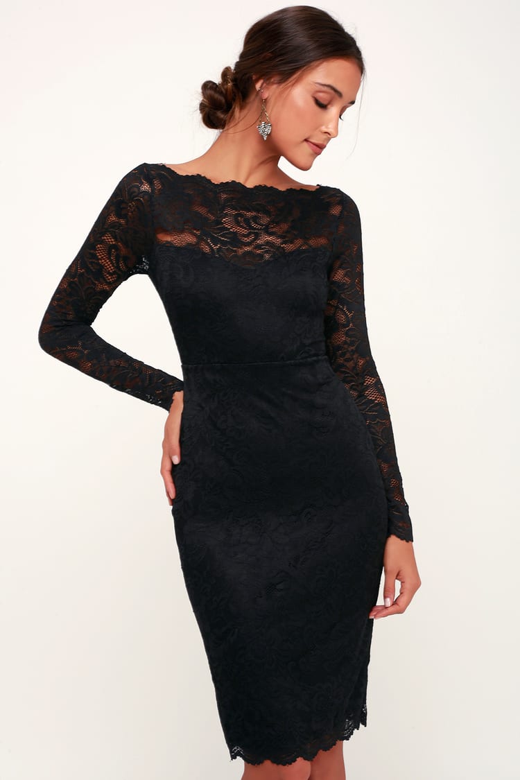 Cute Black Lace Dress - Lace Bodycon Dress - Long Sleeve Dress - Lulus