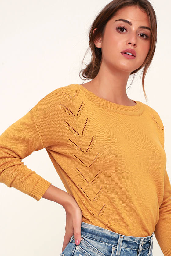Pointelle Me More Mustard Yellow Knit Sweater 3