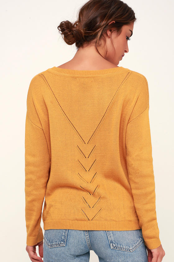Pointelle Me More Mustard Yellow Knit Sweater 4