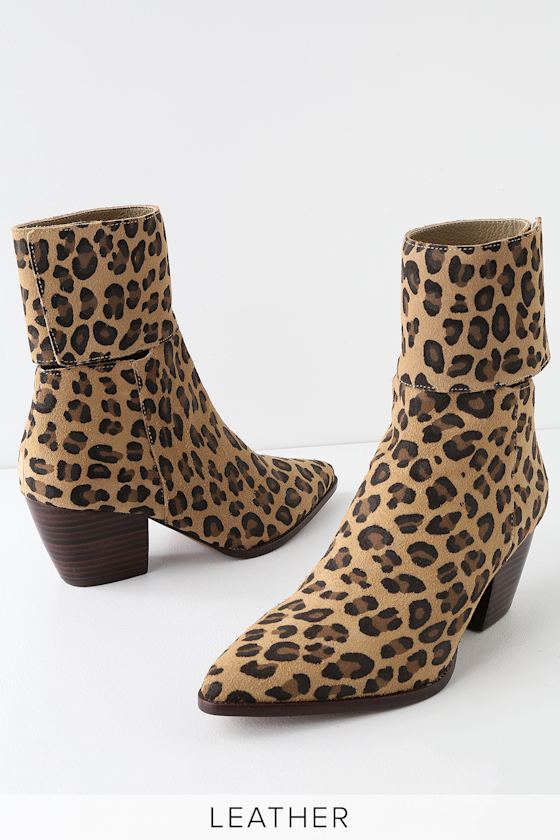 Good Company Leopard Suede Leather Pointed Toe Mid-Calf Booties 3