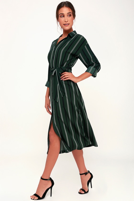 green and black striped dress