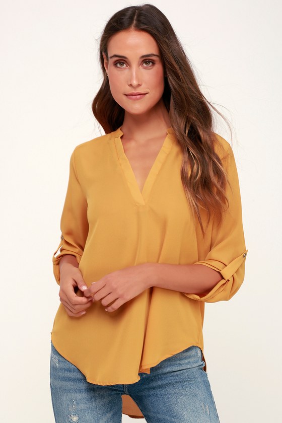 Cute Mustard Yellow Top - Woven Top - Long Sleeve Top - Lulus