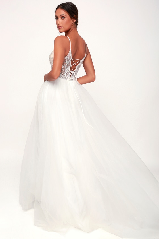 lace and beads white dress