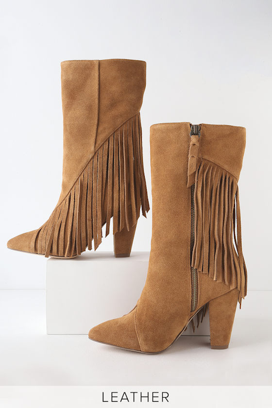 Camron Brandy Suede Leather Fringe Mid-Calf Boots 3