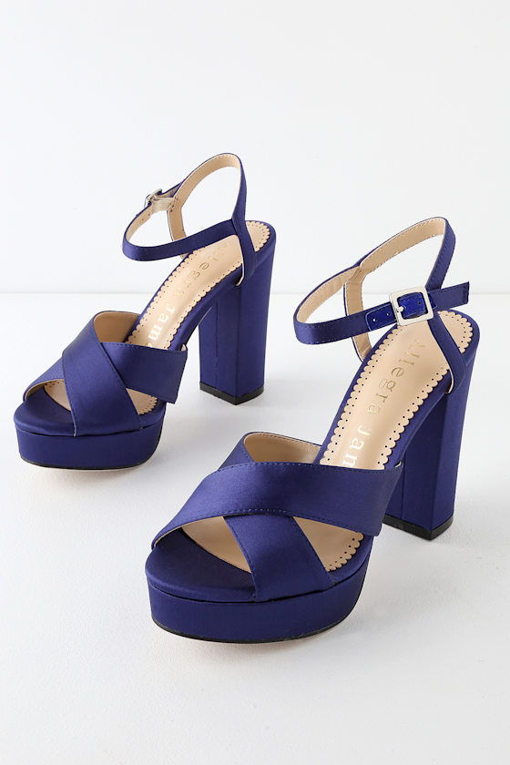 Daisy Navy Satin Platform Heels 2