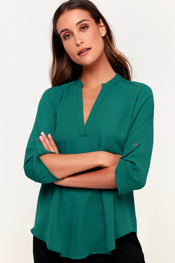 Cute Forest Green Top - Woven Top - Long Sleeve Top - Office Top - Lulus