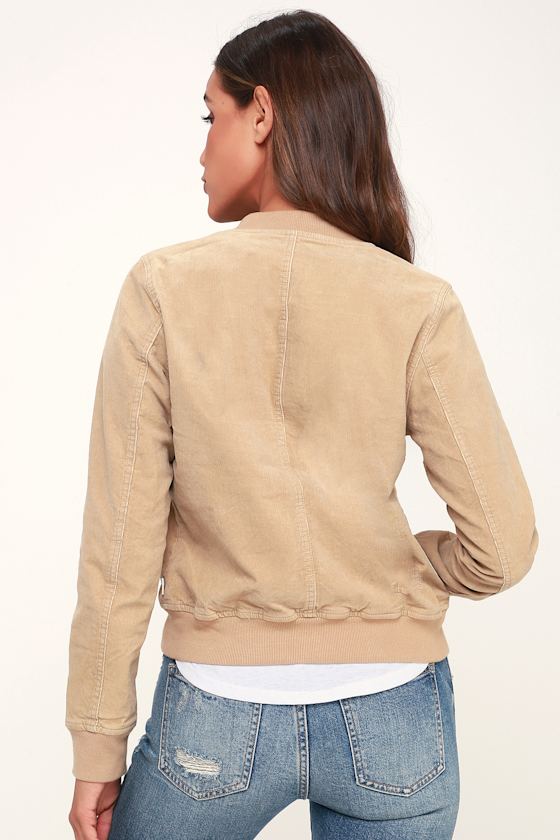 Rhythm Stockholm Bomber Beige Corduroy Jacket Bomber Jacket Lulus