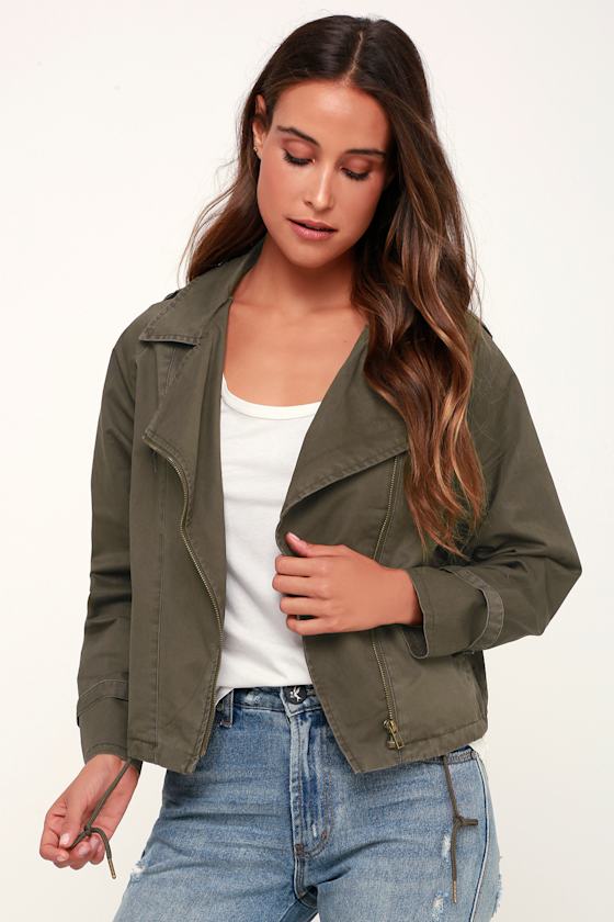 Others Follow Loaded Olive Green Jacket Moto Jacket Jacket Lulus