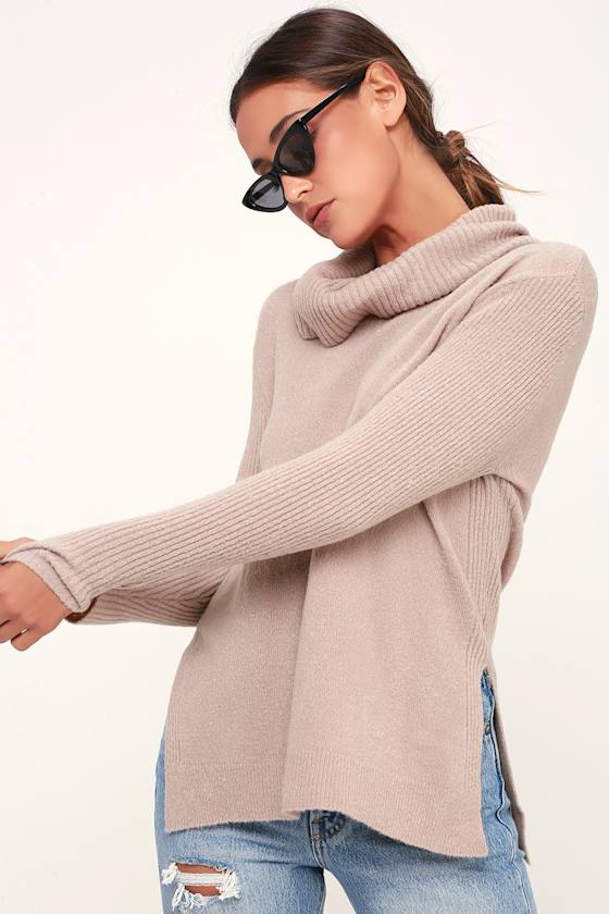 Olive + Oak Brant - Light Grey Sweater - Grey Cowl Neck Sweater - Lulus