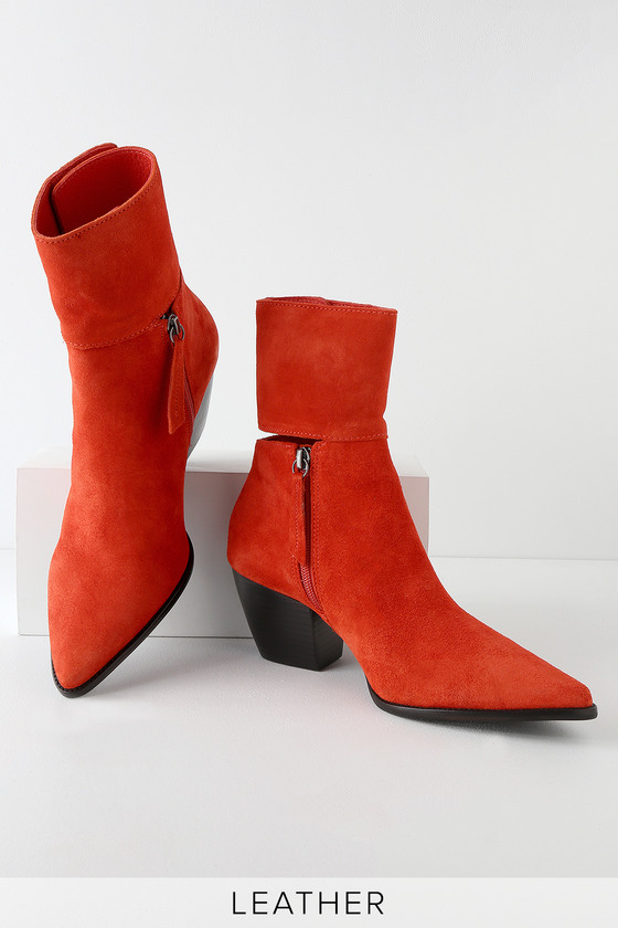 red mid calf booties