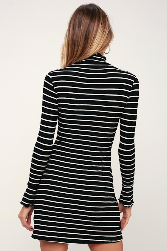 Charm Class Black and White Striped Long Sleeve Dress 4