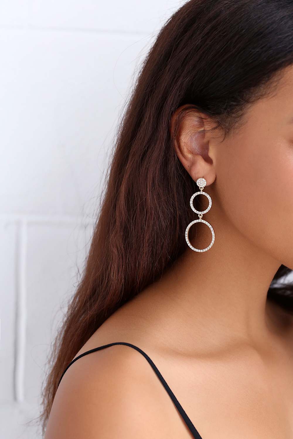 Glam Girl Gold Rhinestone Circle Earrings