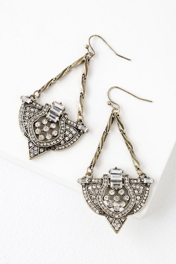 Stunning Gold Earrings Rhinestone Earrings Art Deco Earrings Lulus
