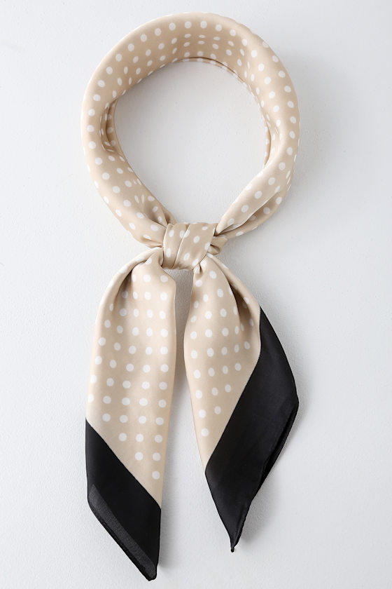 Genevieve Black and Beige Polka Dot Scarf 1