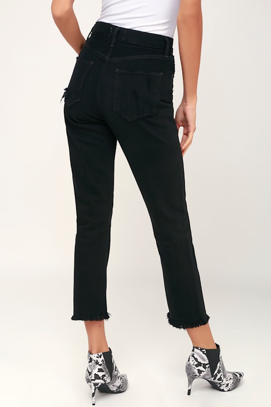 Riley Black High Rise Distressed Cropped Jeans 3
