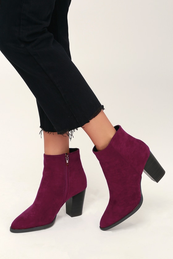 Cute Vegan Suede Booties - High Heel Booties - Burgundy Booties