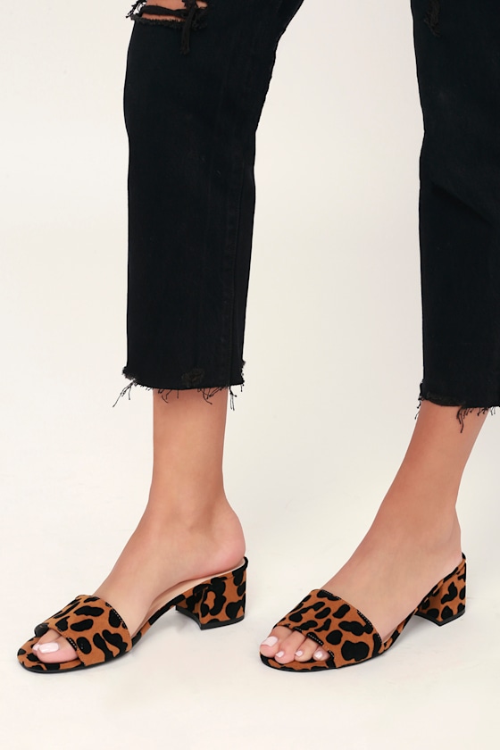 Chic Camel and Black Leopard Mules Leopard Print Suede Mules Lulus