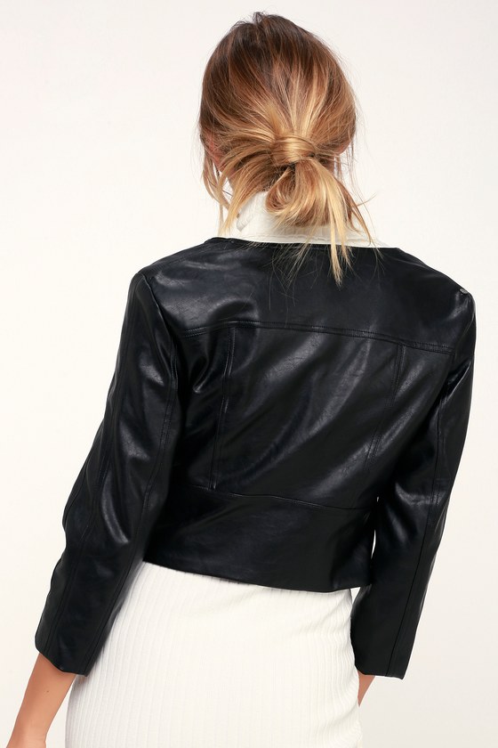 Sleek Black Jacket - Vegan Leather Jacket - Moto Jacket - Jacket