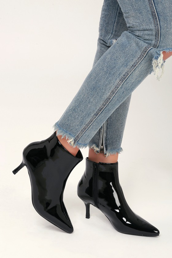 black patent kitten heel ankle boots