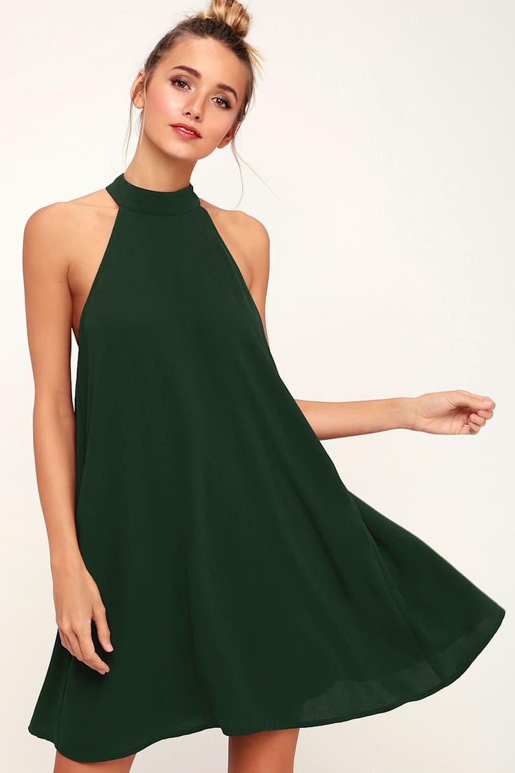 Love of Mine Forest Green Halter Swing Dress
