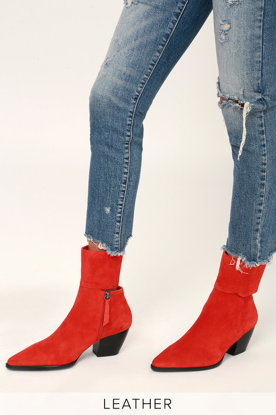 red mid calf booties
