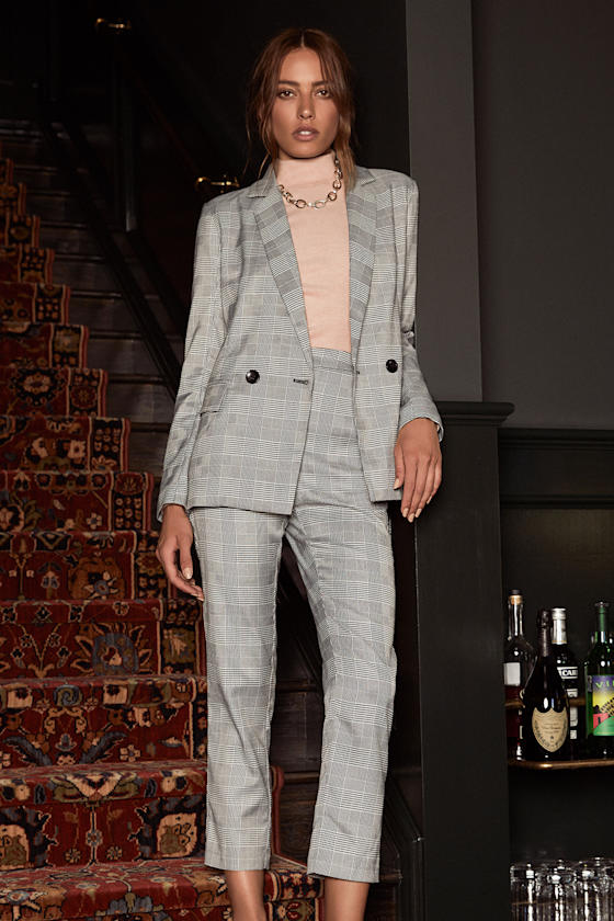 It's the Biz Black and White Glen Plaid Blazer 5