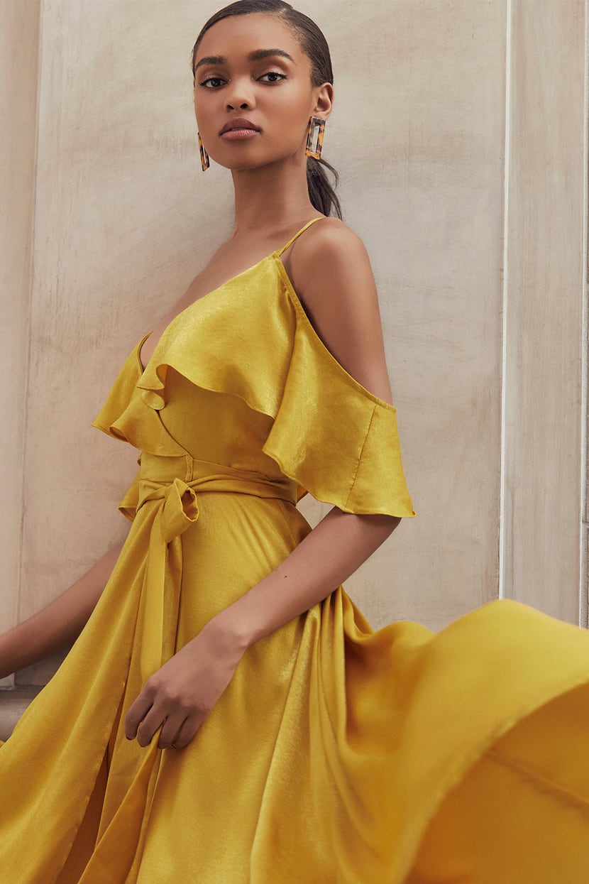 Chic Yellow Dress - Satin Dress - High-Low Dress - Wrap Dress - Lulus