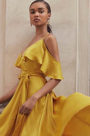 Wrap Dress Mustard Yellow Off Shoulder Dress Chic Yellow Dress