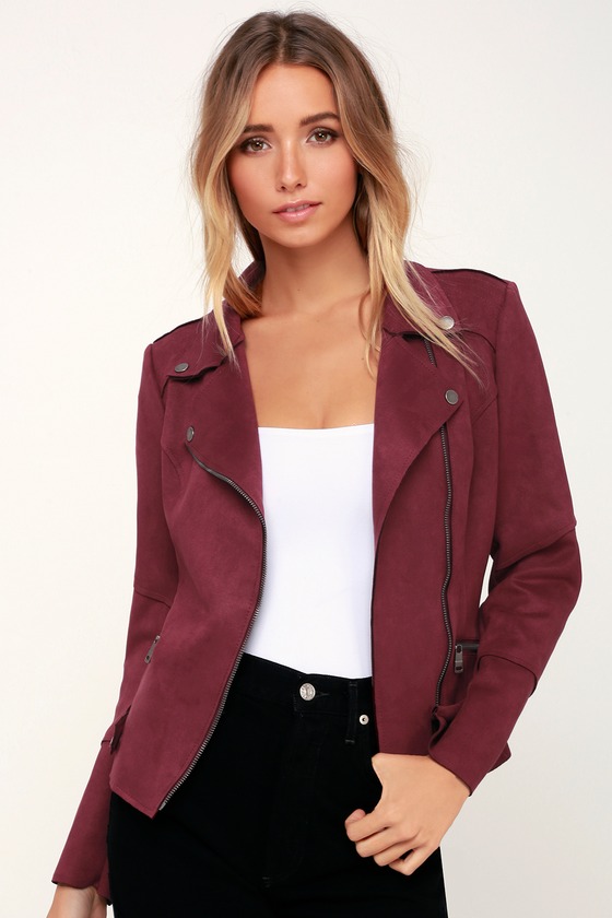 Chic Burgundy Jacket - Vegan Suede Jacket - Moto Jacket - Jacket - Lulus