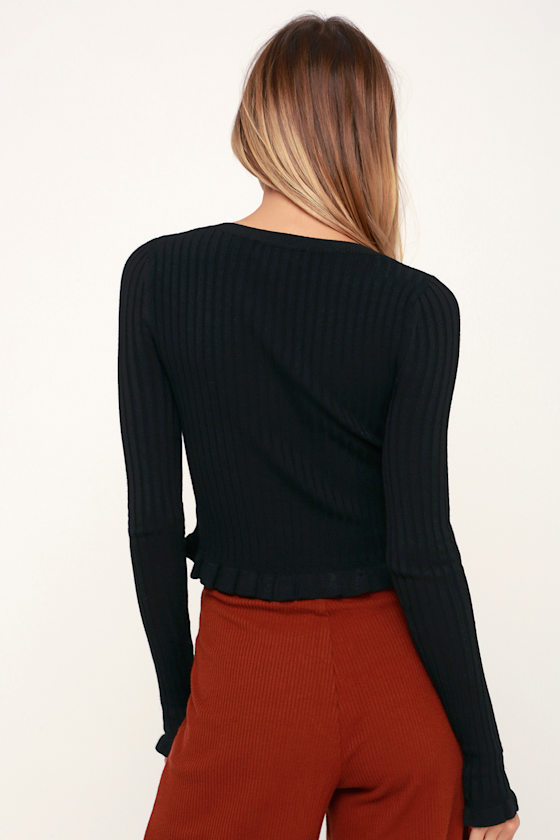 Anne-Marie Black Long Sleeve Cropped Sweater Top 4