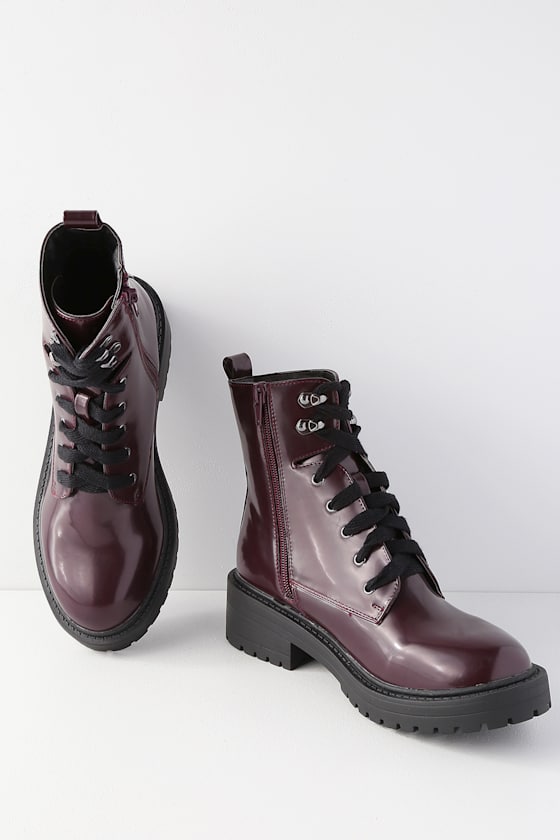 Madden Girl Alicee Burgundy LaceUp Boots Combat Boots Lulus