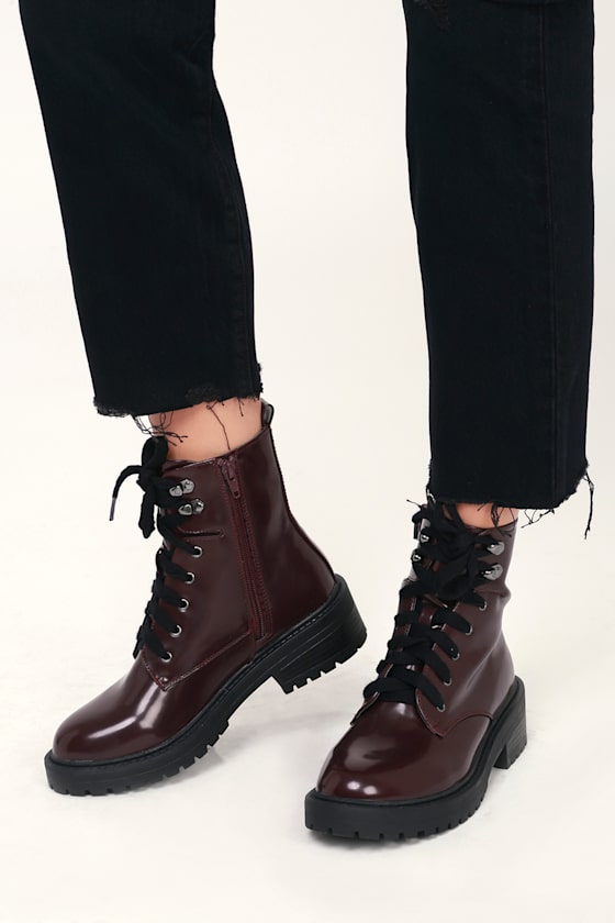 Madden Girl Alicee Burgundy LaceUp Boots Combat Boots Lulus