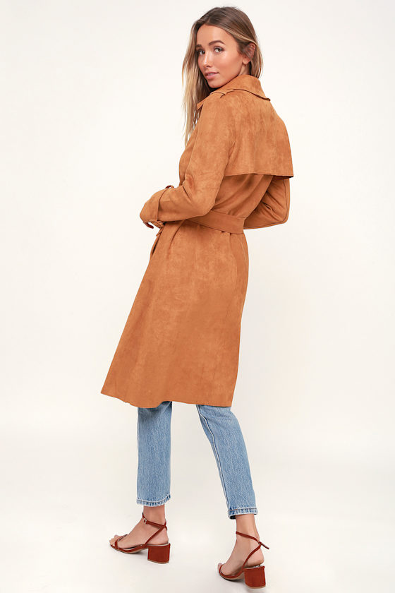 Morning Chill Light Brown Suede Trench Coat 3