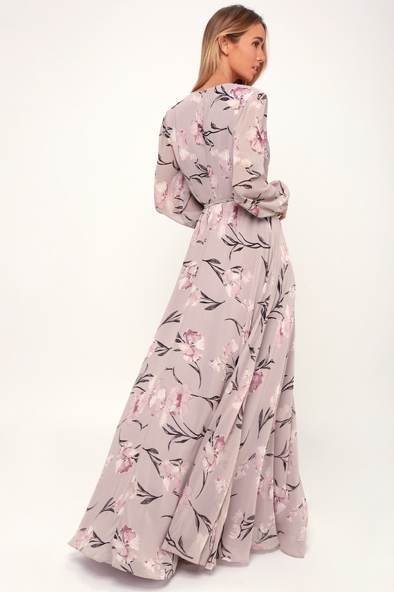 loving you dusty purple floral print long sleeve wrap maxi dress