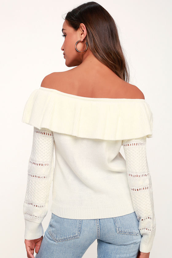 Atwell Ivory Off-the-Shoulder Knit Sweater 2