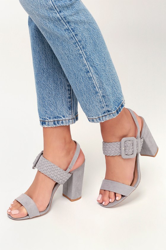 Cute Light Grey Heels - Vegan Suede Heels - Block Heels - Heels - Lulus