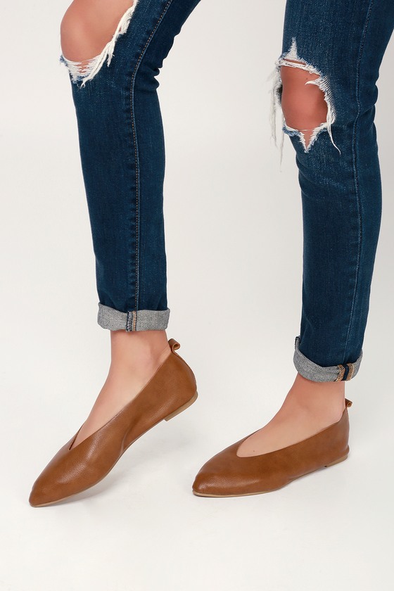 cognac pointed toe flats