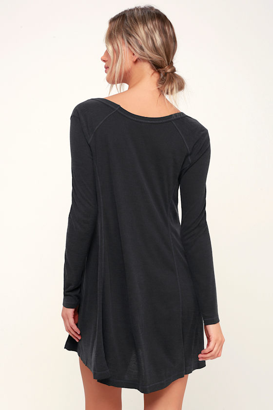I Look Good Washed Black Long Sleeve Swing Dress 3