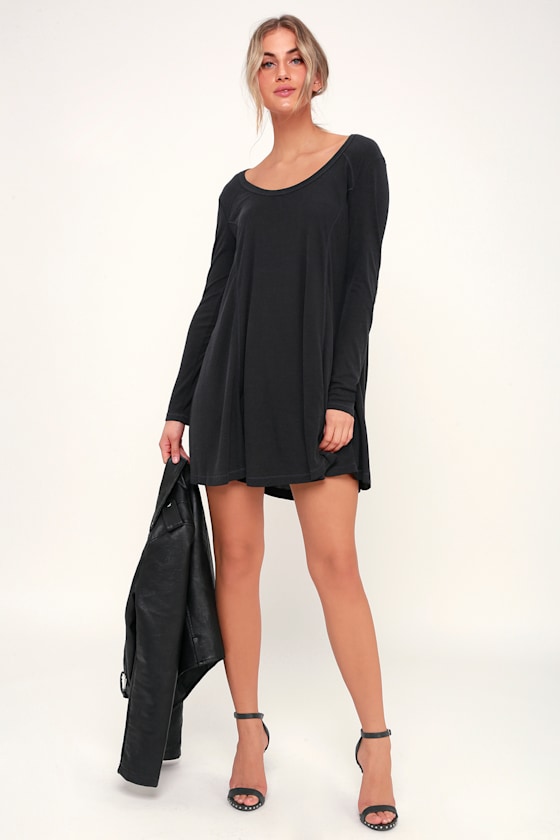 I Look Good Washed Black Long Sleeve Swing Dress 4