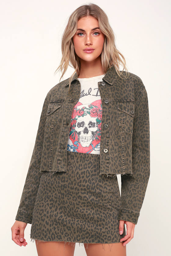 Naya Washed Brown Leopard Print Denim Jacket 1