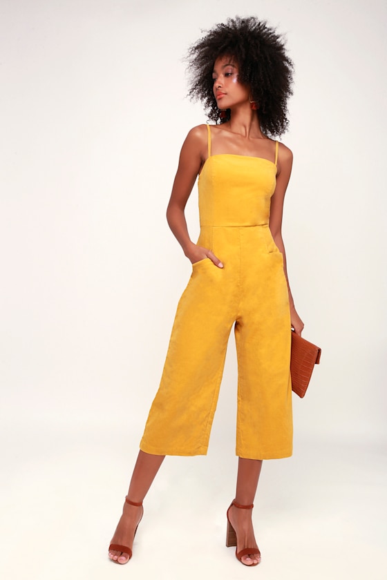 Cute Corduroy Jumpsuit Yellow Jumpsuit Cropped Jumpsuit Lulus