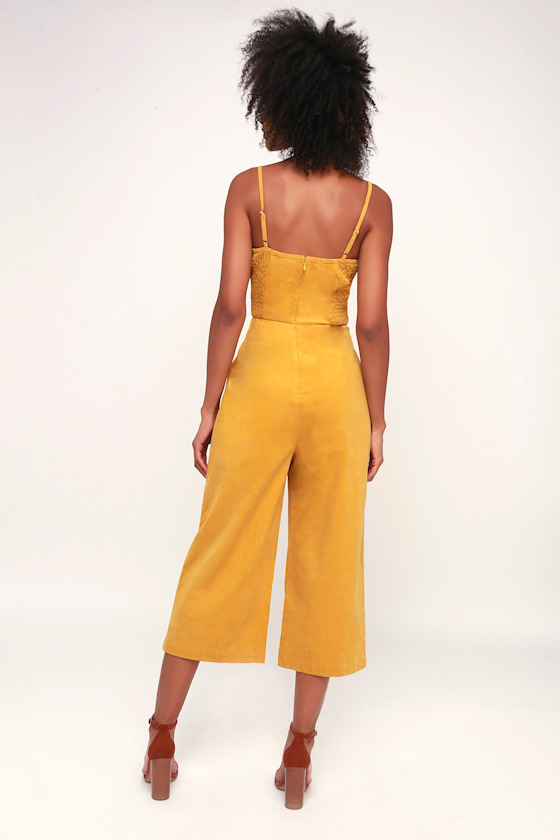 Cute Corduroy Jumpsuit Yellow Jumpsuit Cropped Jumpsuit Lulus