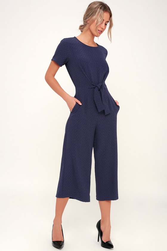 Split Leg Navy Blue Jumpsuit - Easy Wear Sexy Romper