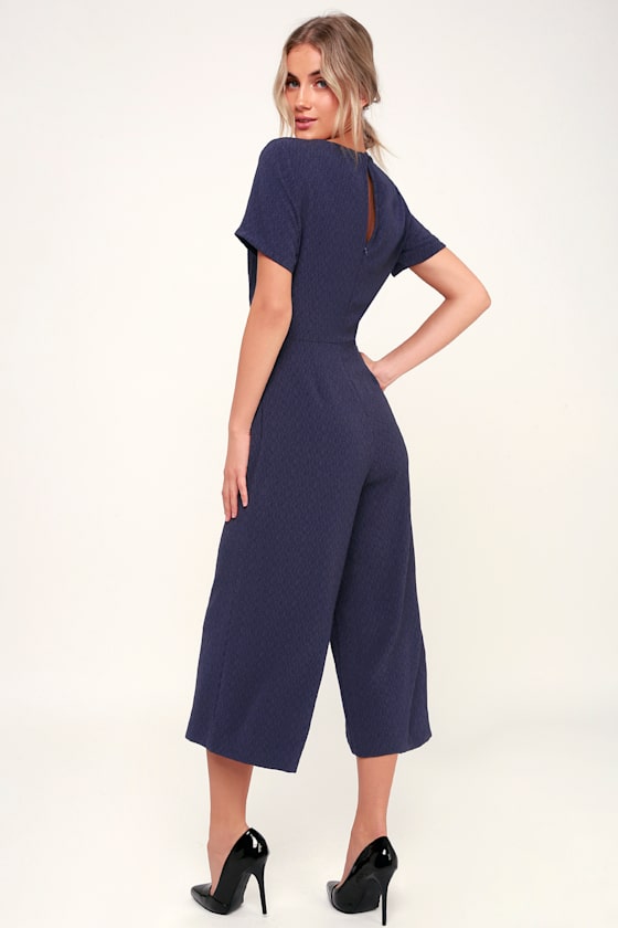 Main Thing Navy Blue Tie-Front Short Sleeve Culotte Jumpsuit 4