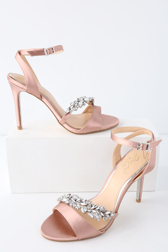 Merida Blush Satin Rhinestone Ankle Strap Heels 4