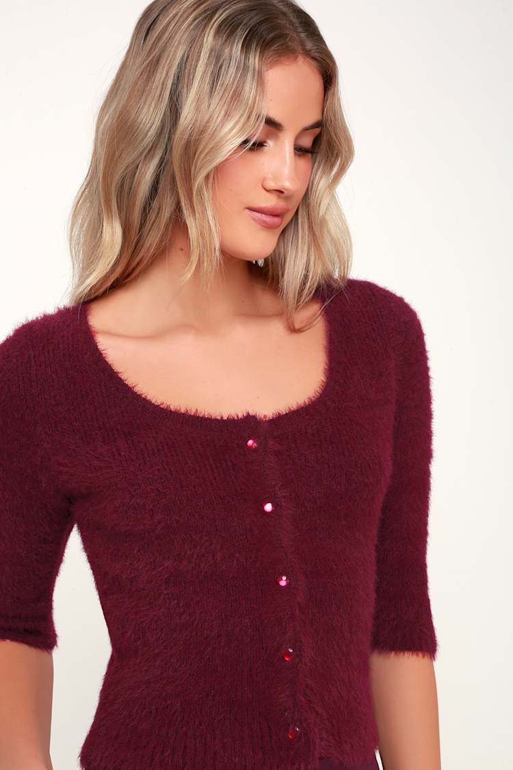 Burgundy Cable Knit Sweater - Cropped Sweater - Boxy Sweater - Lulus