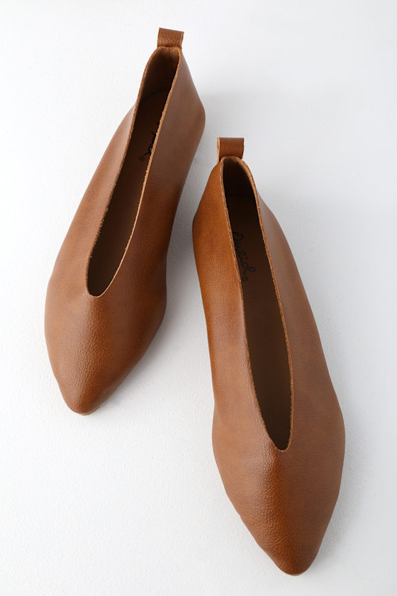 cognac pointed flats