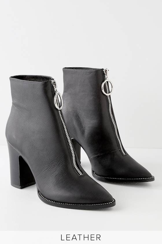 Satine Black Sheep Leather Pointed Toe High Heel Booties 3
