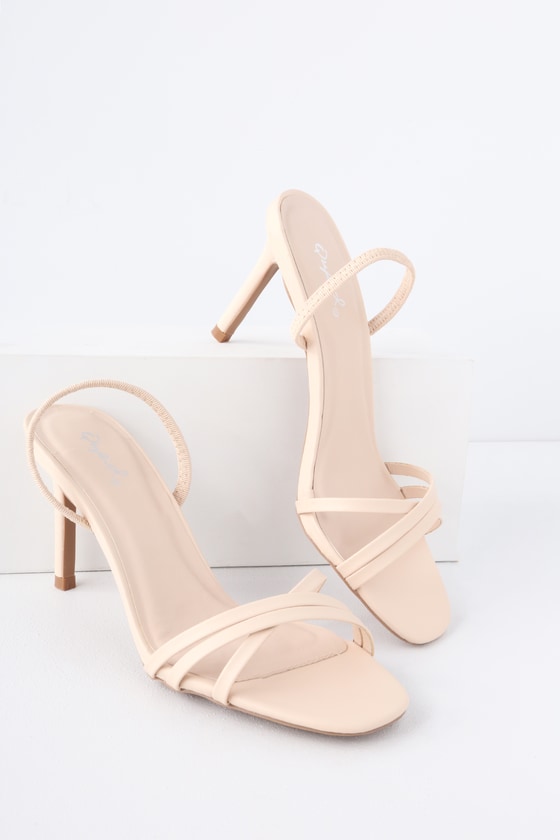 nude sling back block heel